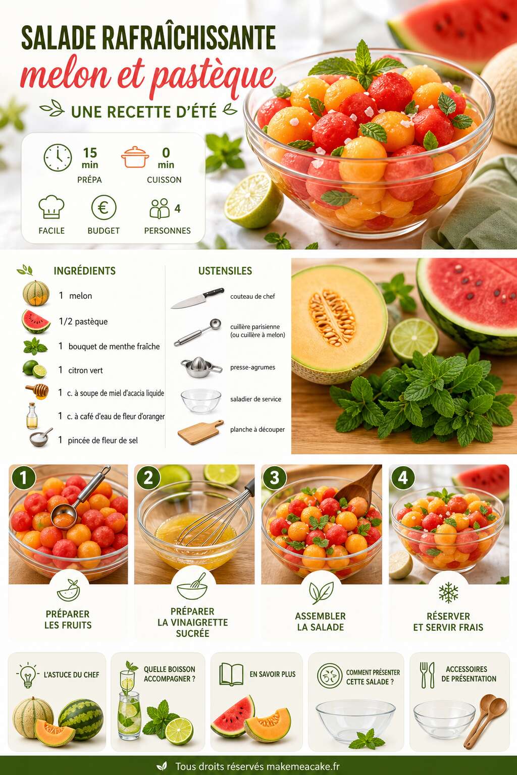Fiche recette Salade rafra&icirc;chissante melon et past&egrave;que : une recette d'&eacute;t&eacute;