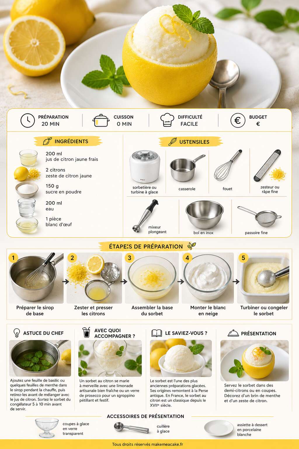 Fiche recette Recette de sorbet au citron maison : fra&icirc;cheur garantie