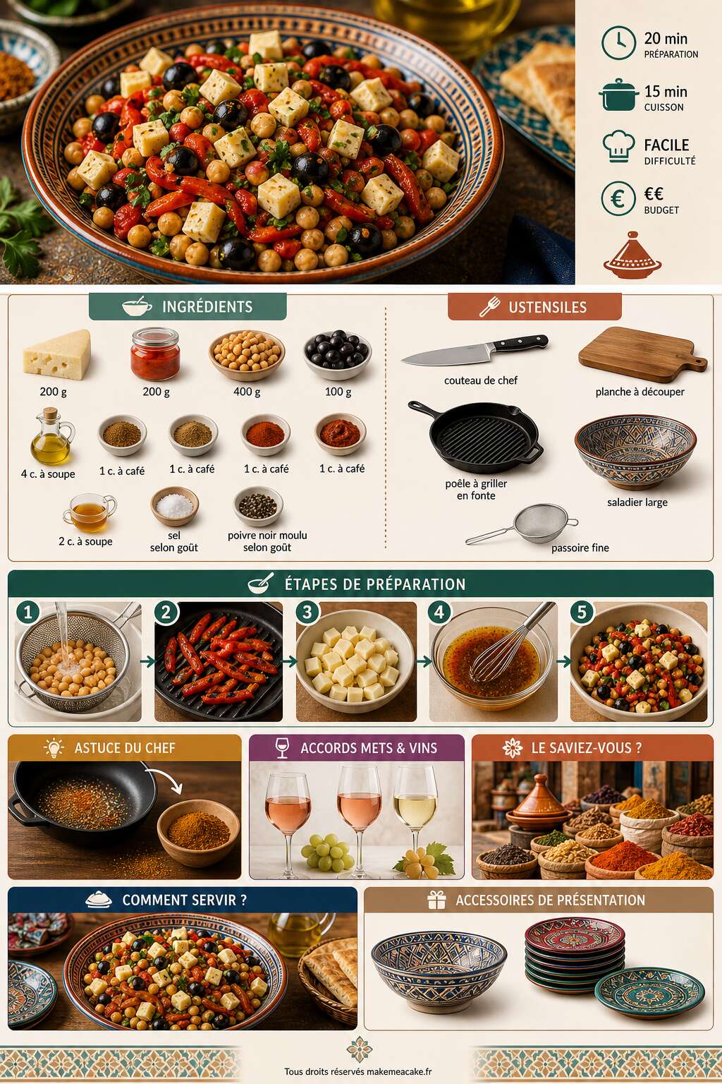 Fiche recette Salade marocaine à la tomme de brebis : recette savoureuse Fiche recette Salade marocaine à la tomme de brebis : recette savoureuse