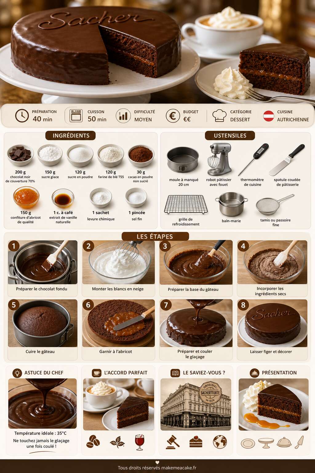 Fiche recette Recette de g&acirc;teau Sacher : un classique ind&eacute;modable