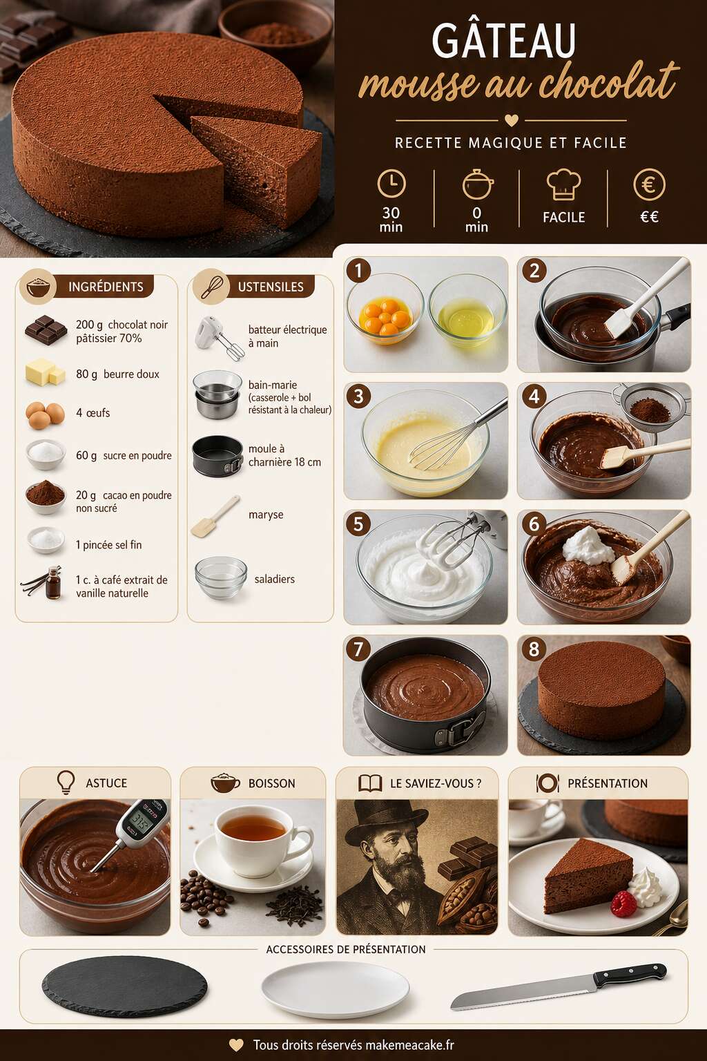 Fiche recette G&acirc;teau mousse au chocolat : recette magique et facile