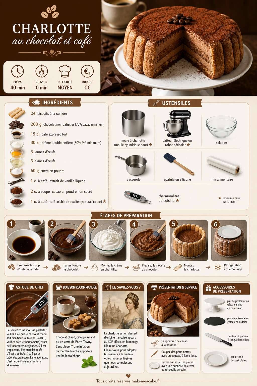 Fiche recette Charlotte au chocolat et café : recette gourmande Fiche recette Charlotte au chocolat et café : recette gourmande