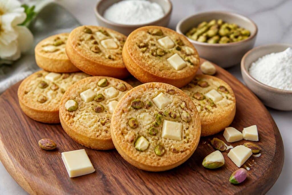 Shortbreads sans gluten : pistaches et chocolat blanc