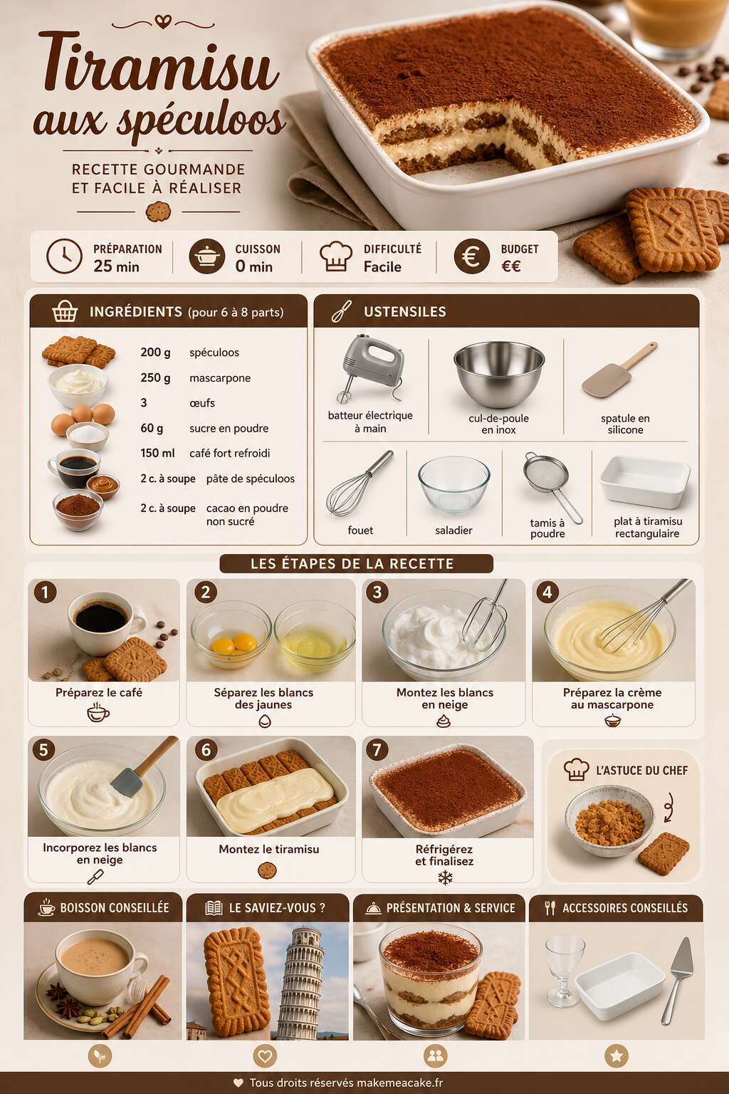 Fiche recette Tiramisu aux spéculoos : recette gourmande et facile à réaliser Fiche recette Tiramisu aux spéculoos : recette gourmande et facile à réaliser