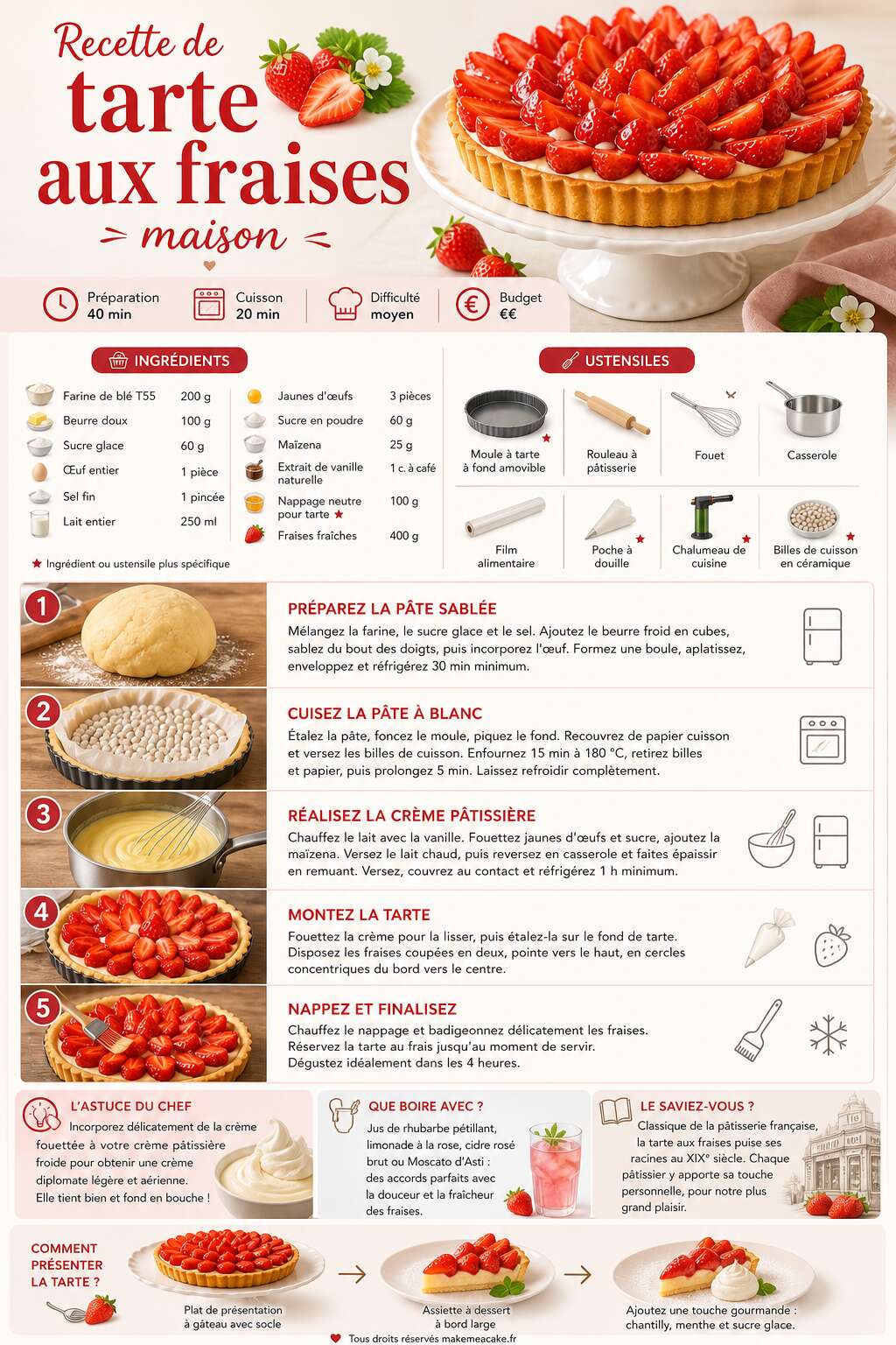 Fiche recette Recette de tarte aux fraises maison