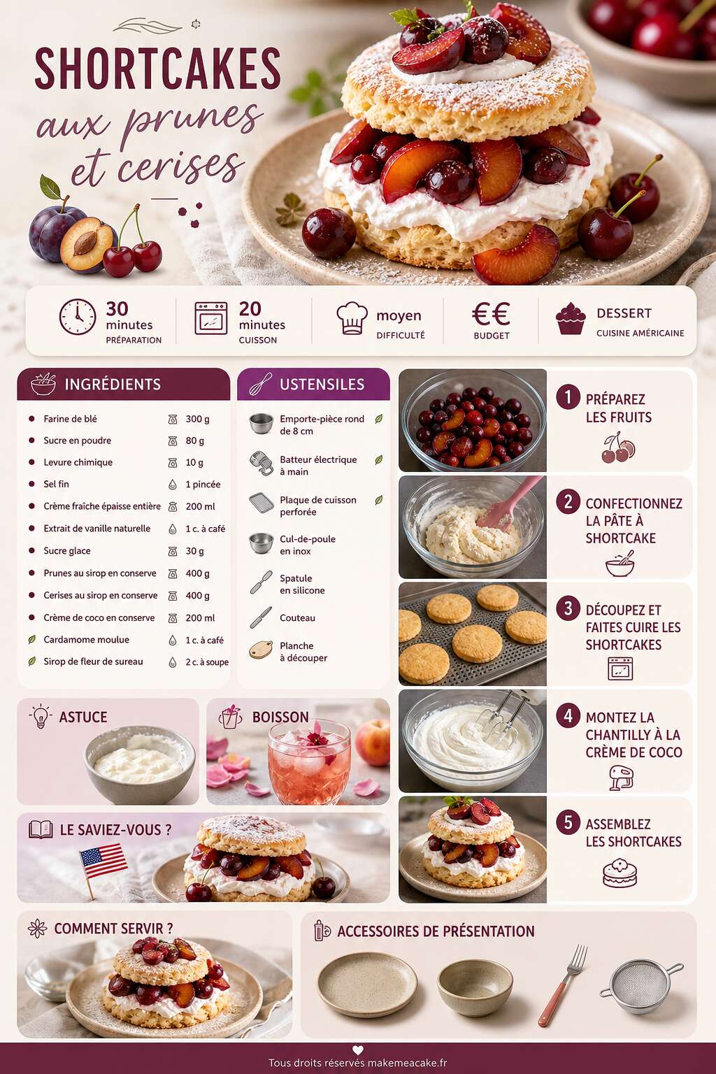 Fiche recette Recette de shortcakes aux prunes et cerises
