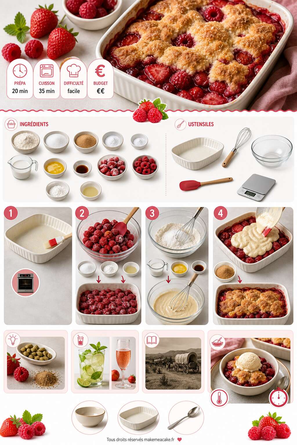 Fiche recette Cobbler aux fraises et framboises : recette d&eacute;licieuse