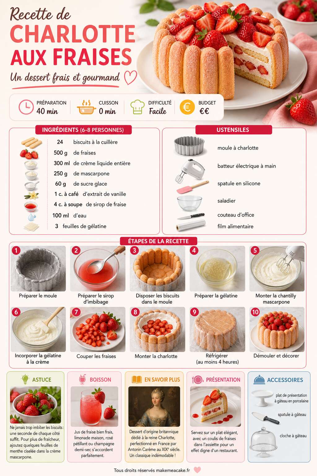 Fiche recette Recette de charlotte aux fraises : un dessert frais et gourmand