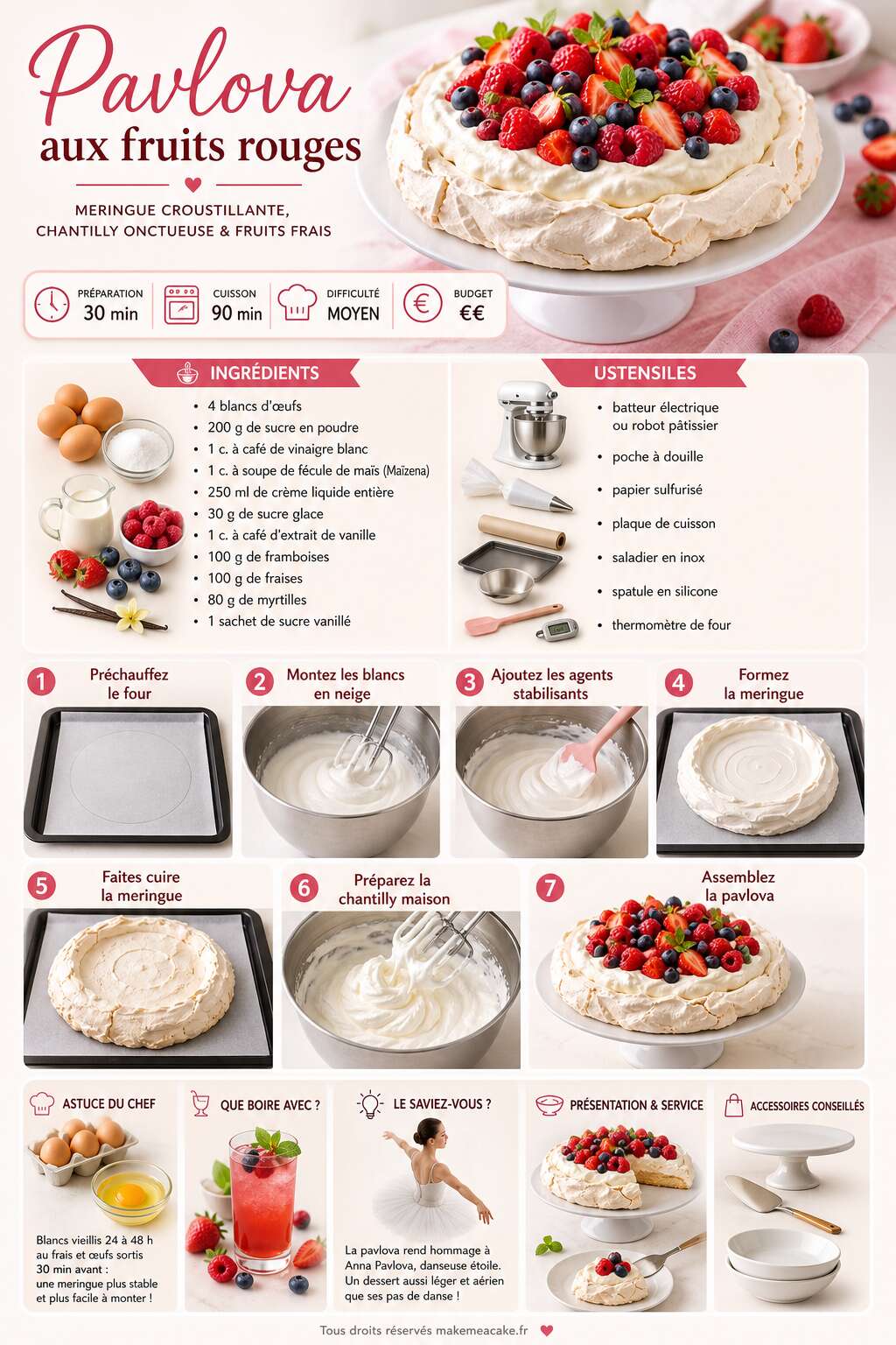Fiche recette Pavlova aux fruits rouges : recette gourmande et chantilly maison