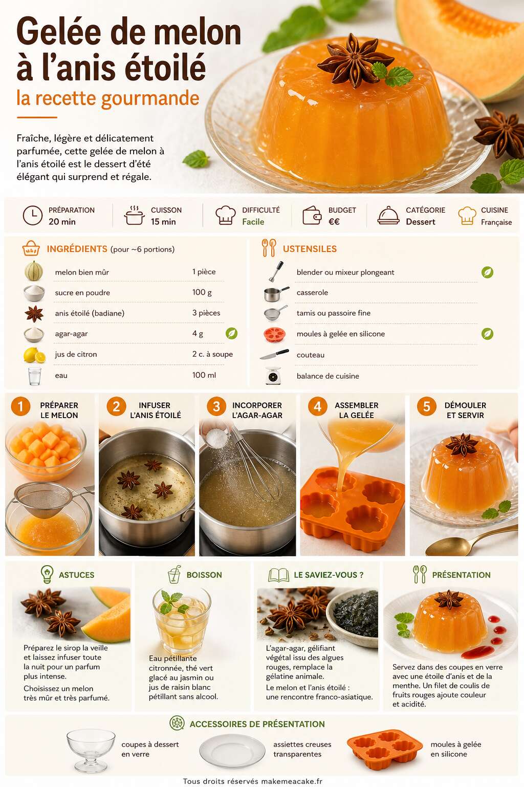 Fiche recette Gelée de melon à l'anis étoilé : la recette gourmande Fiche recette Gelée de melon à l'anis étoilé : la recette gourmande