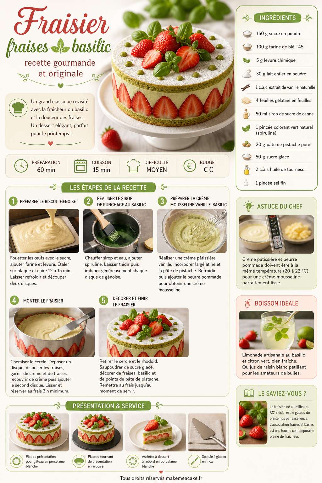 Fiche recette Fraisier fraises basilic : recette gourmande et originale Fiche recette Fraisier fraises basilic : recette gourmande et originale
