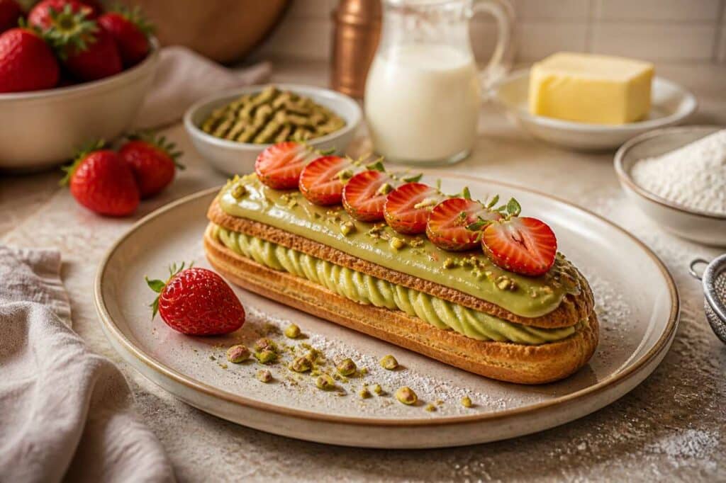 Éclair pistache fraises : recette gourmande
