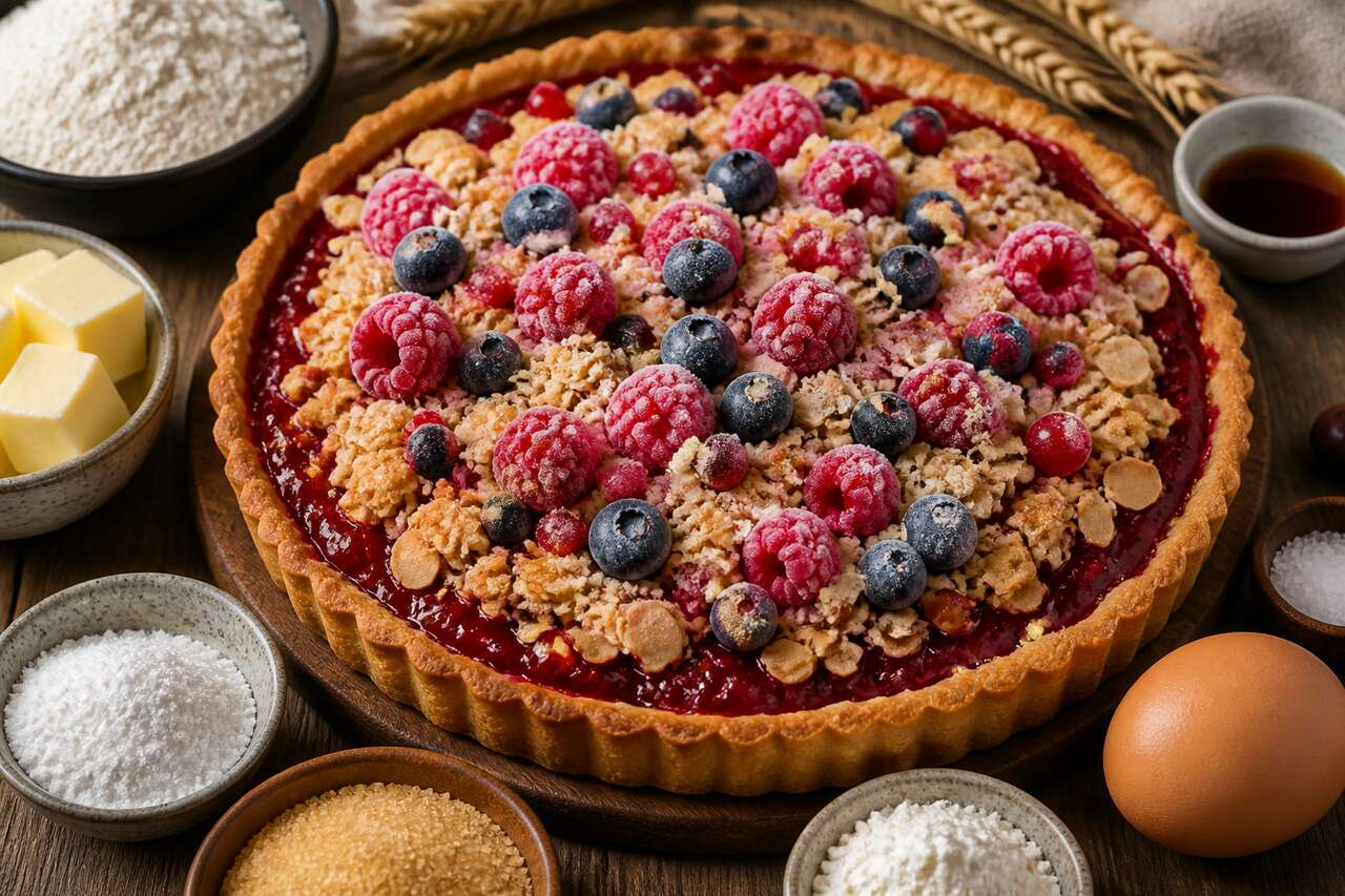 Recette tarte aux fruits rouges et crumble