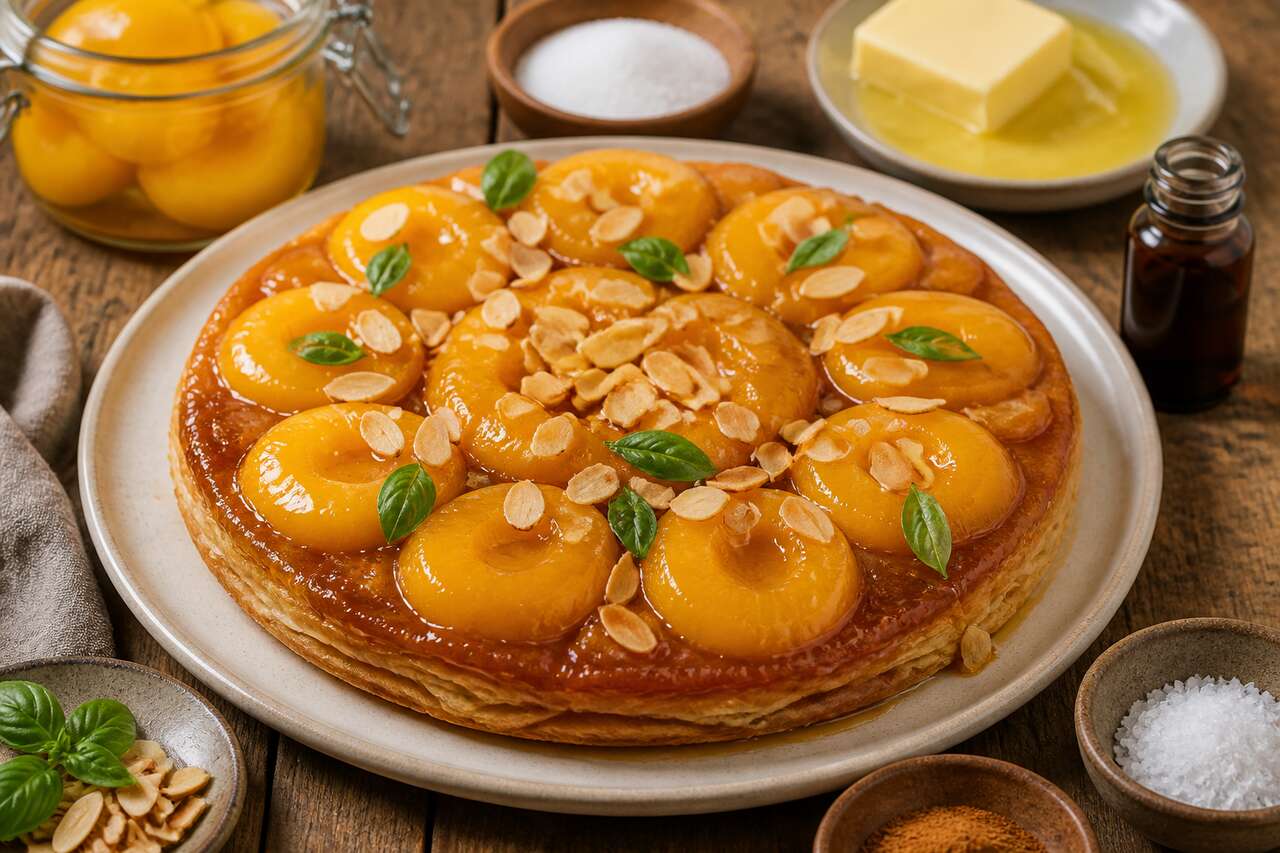 Tarte Tatin revisitée aux pêches : recette gourmande
