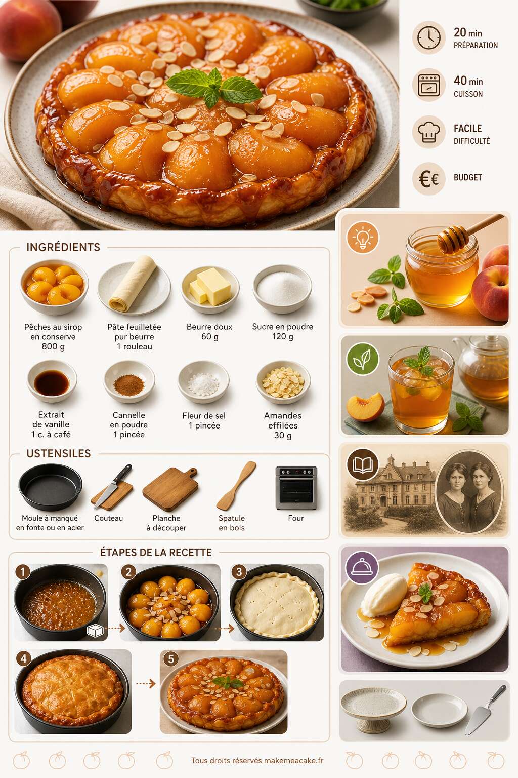 Fiche recette Tarte Tatin revisit&eacute;e aux p&ecirc;ches : recette gourmande