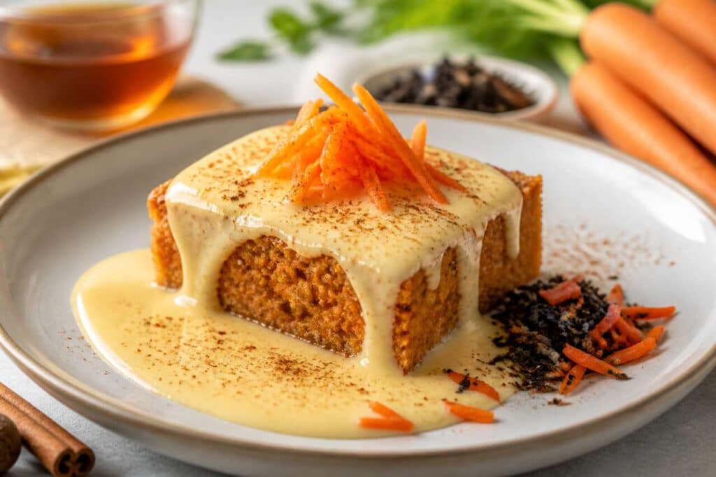 Crème anglaise au thé noir et gâteau de carottes