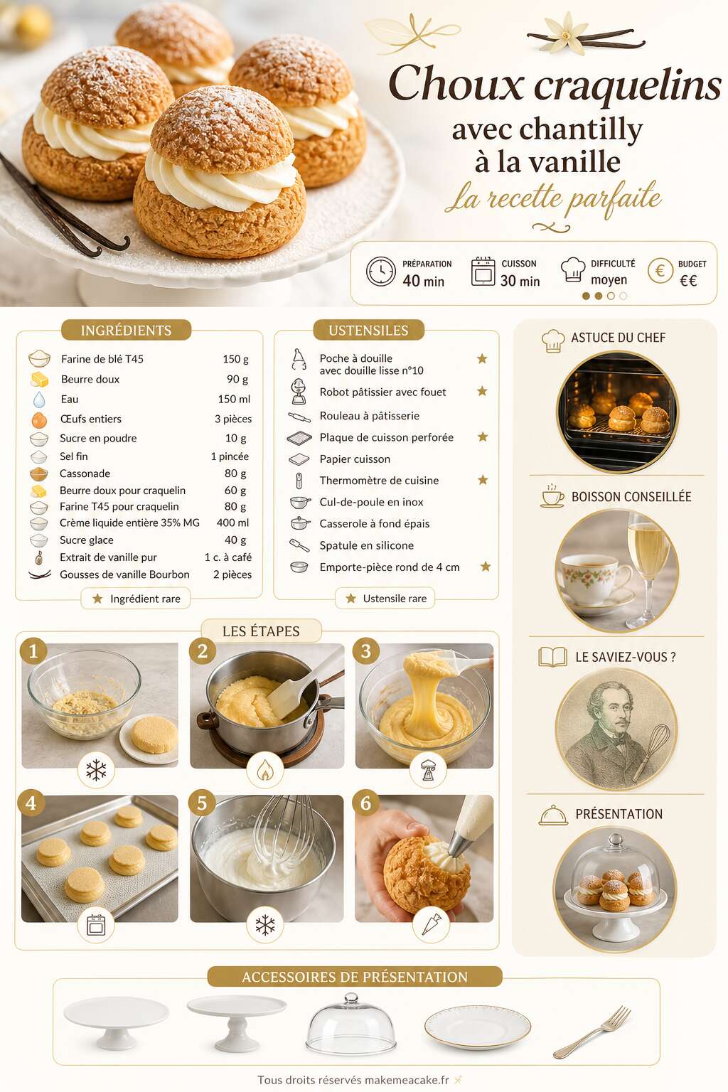 Fiche recette Choux craquelins avec chantilly &agrave; la vanille : la recette parfaite
