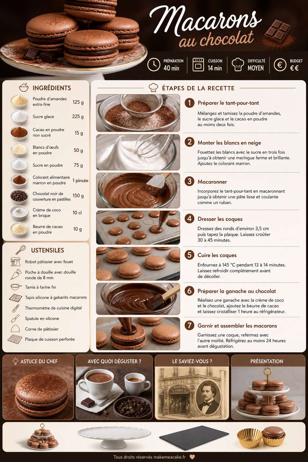 Fiche recette Macarons au chocolat : recette facile et d&eacute;licieuse