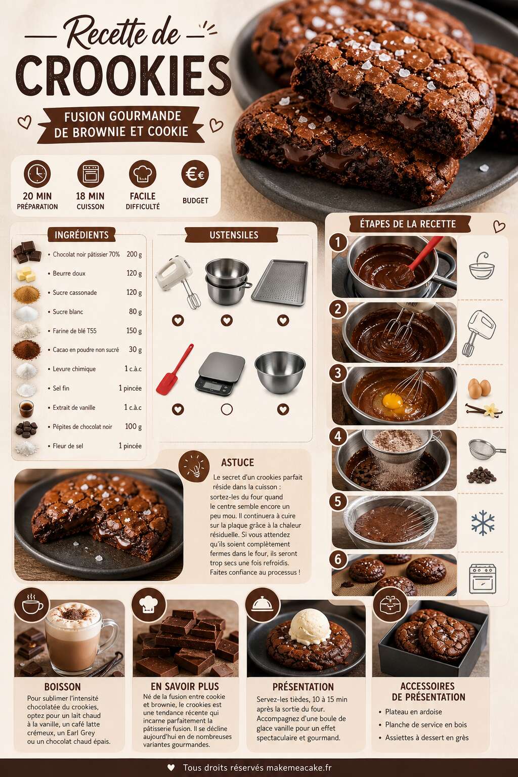 Fiche recette Recette de croookies : fusion gourmande de brownie et cookie Fiche recette Recette de croookies : fusion gourmande de brownie et cookie