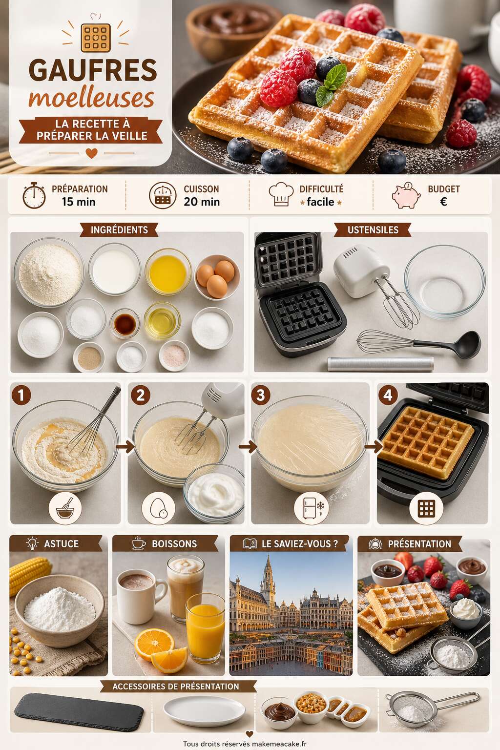 Fiche recette Gaufres moelleuses : la recette à préparer la veille Fiche recette Gaufres moelleuses : la recette à préparer la veille