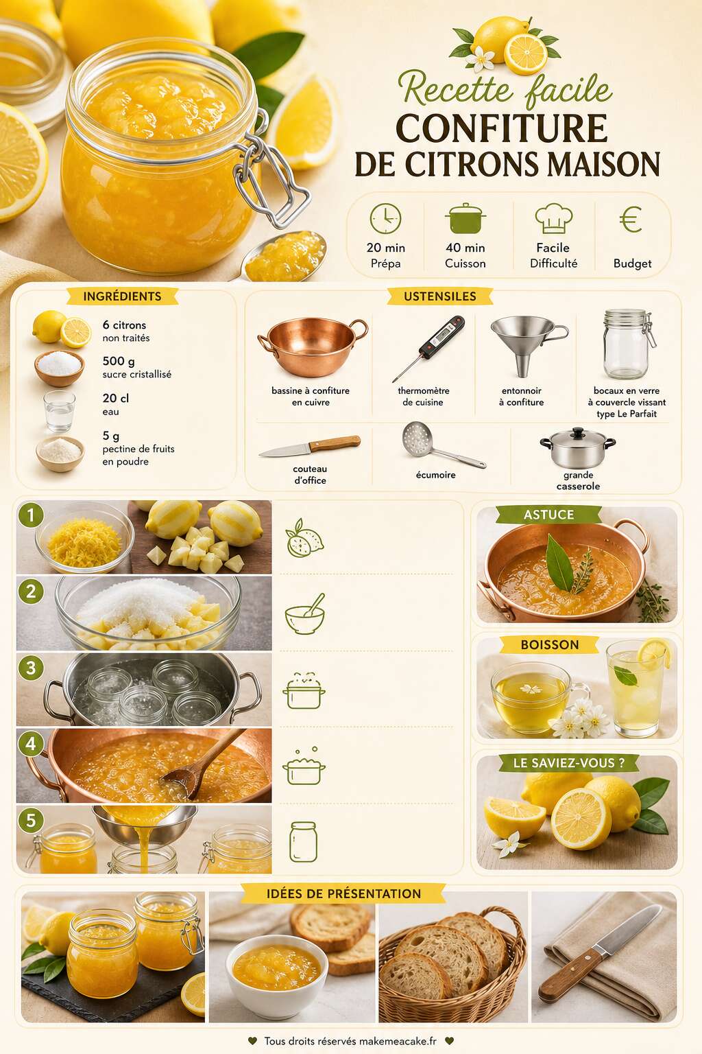 Fiche recette Recette facile : confiture de citrons maison
