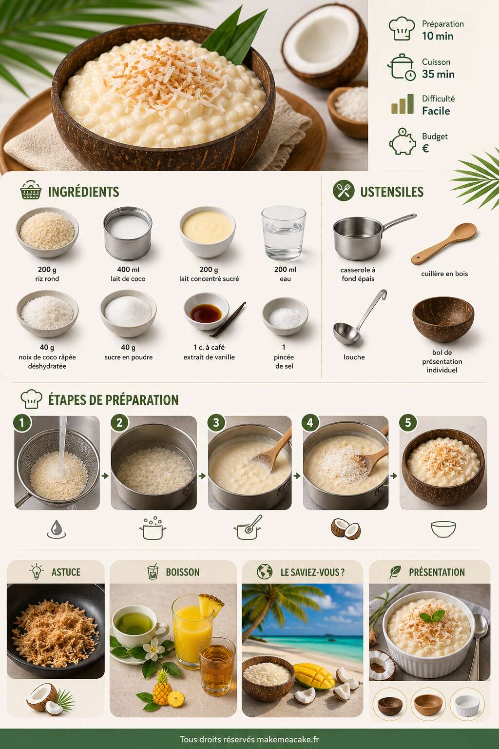 Fiche recette Recette de riz au lait &agrave; la noix de coco