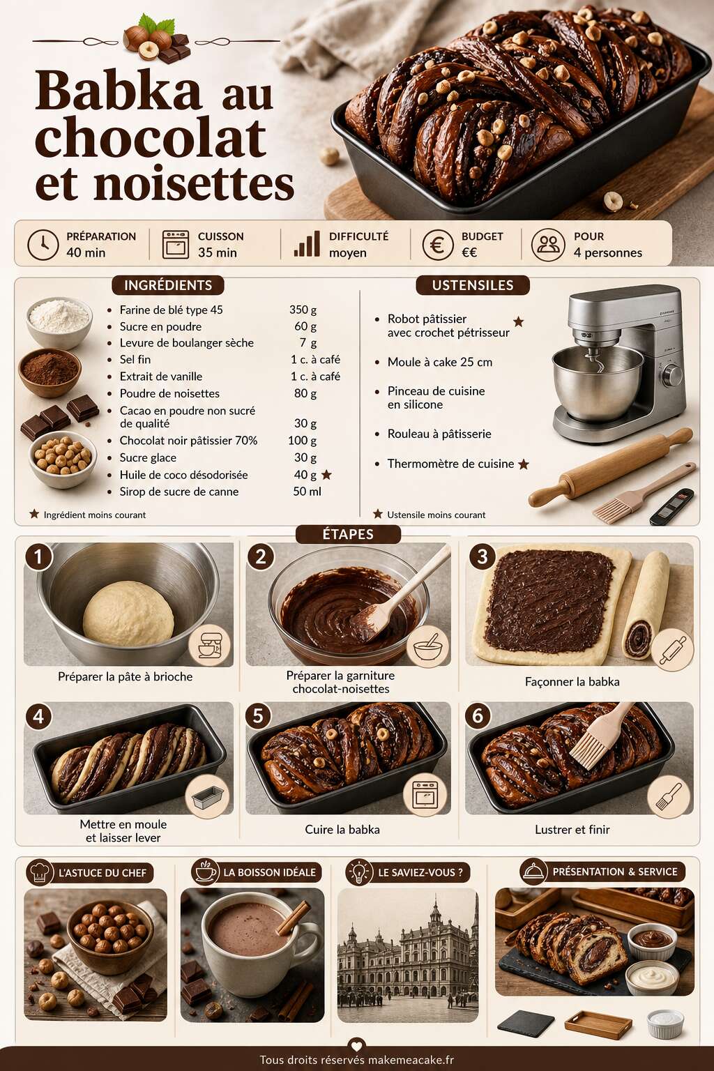 Fiche recette Recette de Babka au chocolat et noisettes : d&eacute;lice gourmand