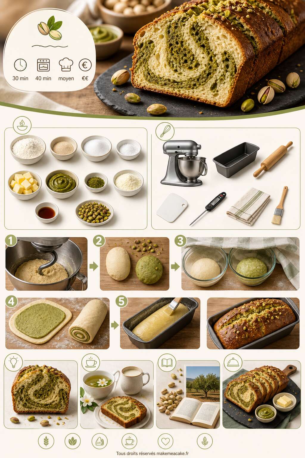 Fiche recette Recette de pain marbr&eacute; &agrave; la pistache