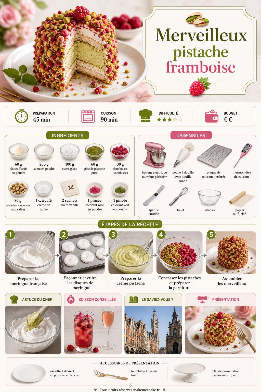 Fiche recette Merveilleux pistache framboise : recette gourmande Fiche recette Merveilleux pistache framboise : recette gourmande