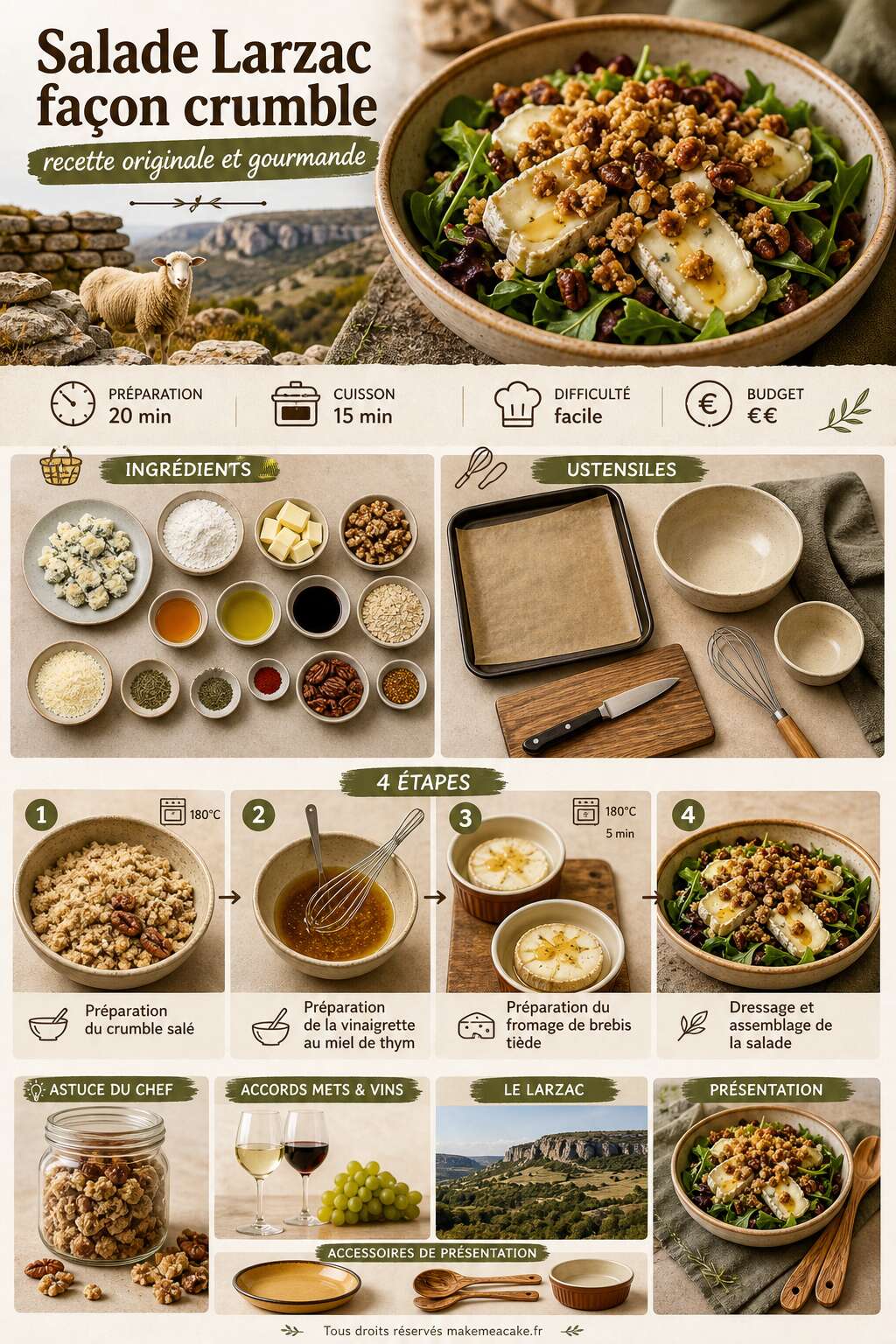 Fiche recette Salade Larzac fa&ccedil;on crumble : recette originale et gourmande