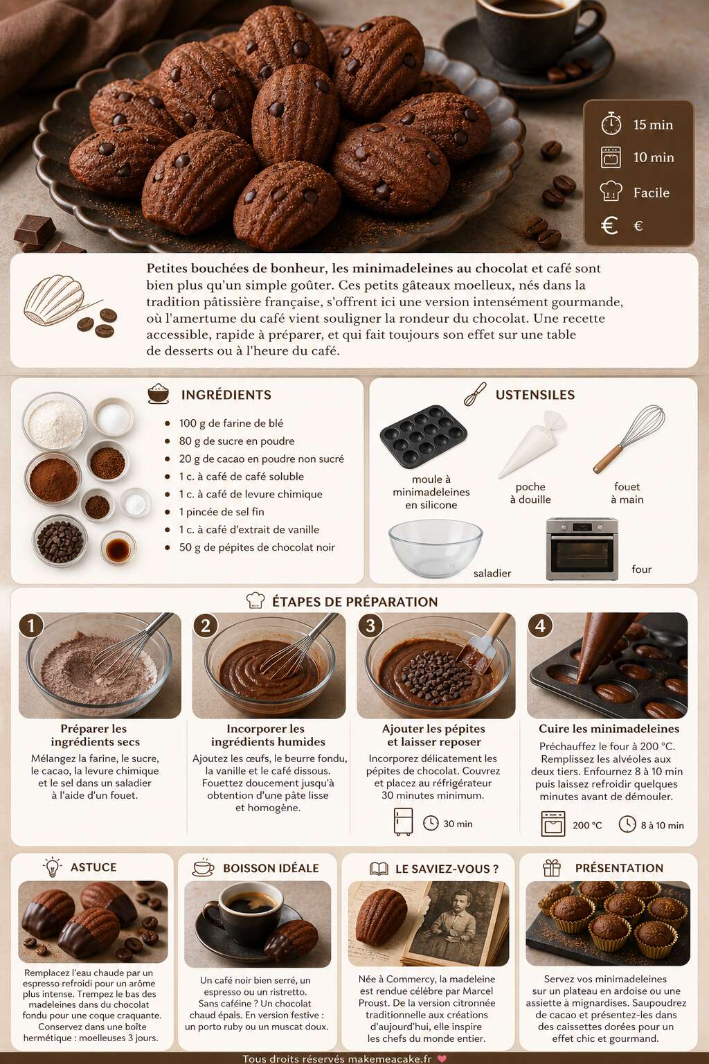Fiche recette Minimadeleines au chocolat et café : recette gourmande Fiche recette Minimadeleines au chocolat et café : recette gourmande