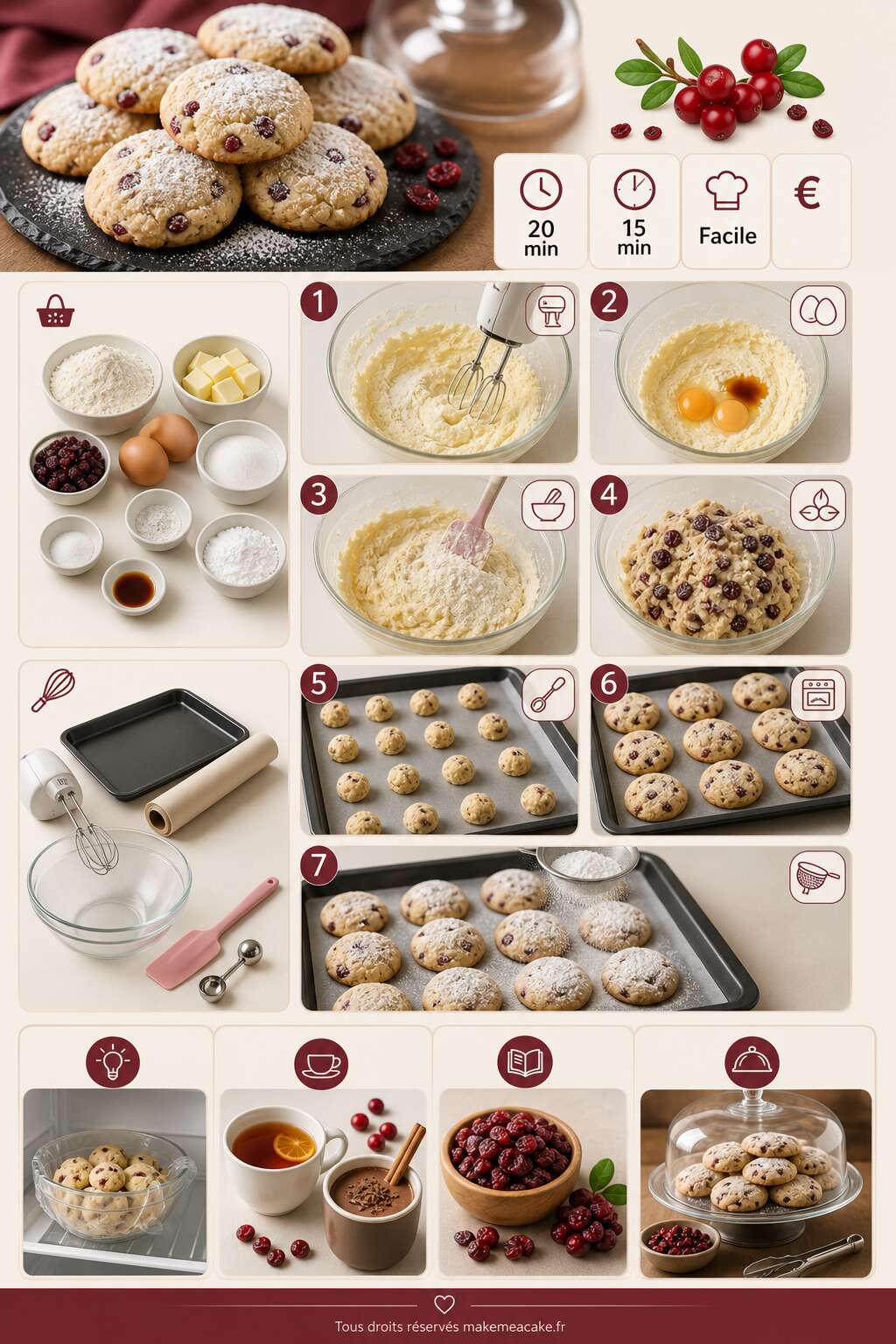 Fiche recette Biscuits moelleux aux canneberges : découvrez la recette savoureuse Fiche recette Biscuits moelleux aux canneberges : découvrez la recette savoureuse