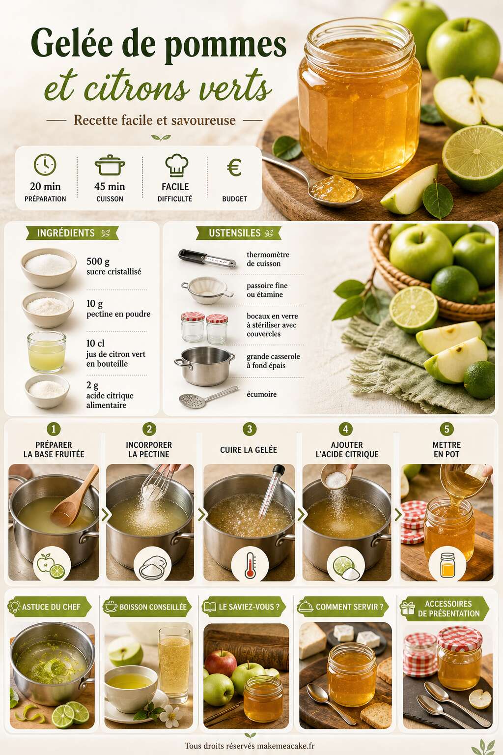 Fiche recette Gel&eacute;e de pommes et citrons verts : recette facile et savoureuse
