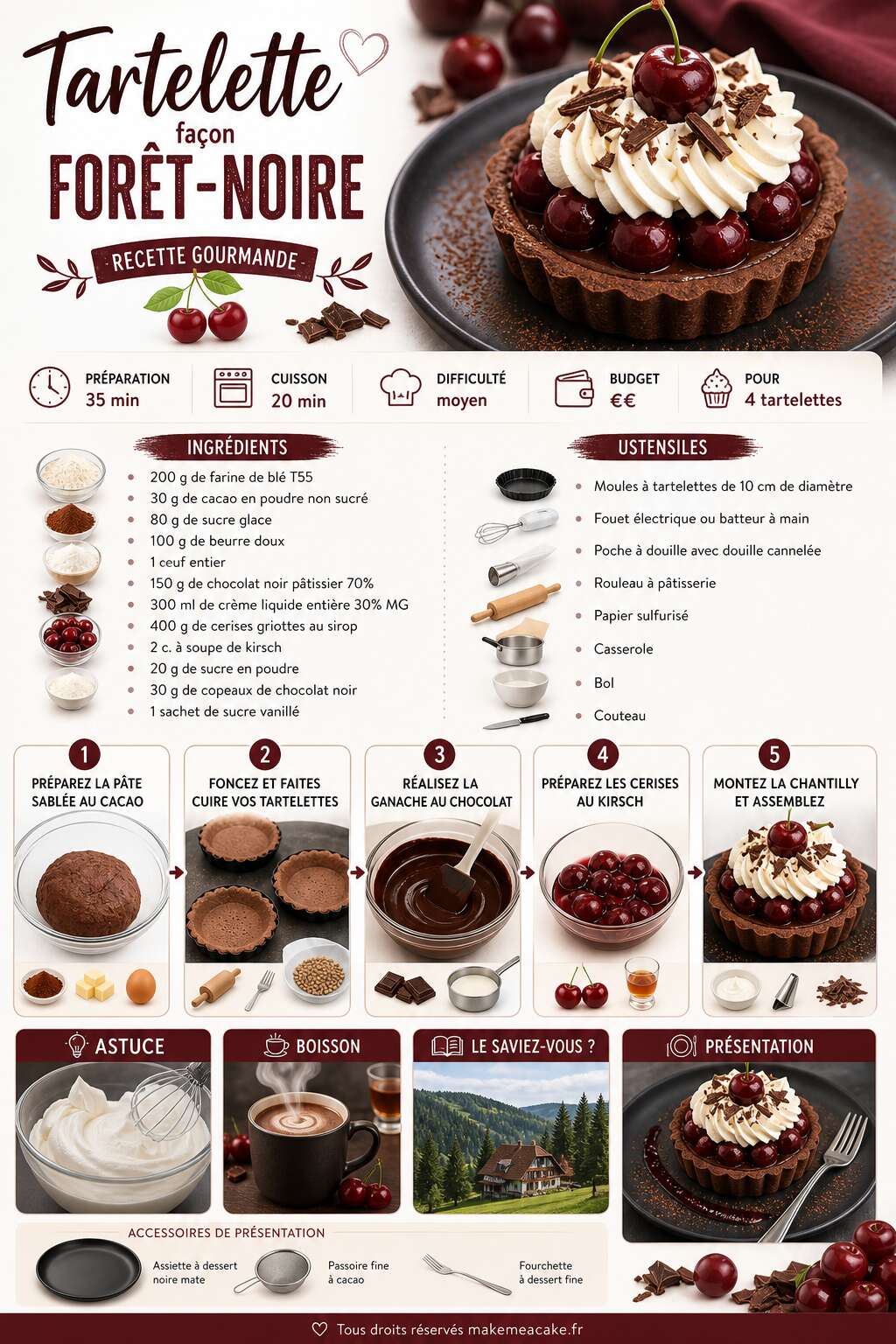 Fiche recette Tartelette façon forêt-noire : recette gourmande Fiche recette Tartelette façon forêt-noire : recette gourmande