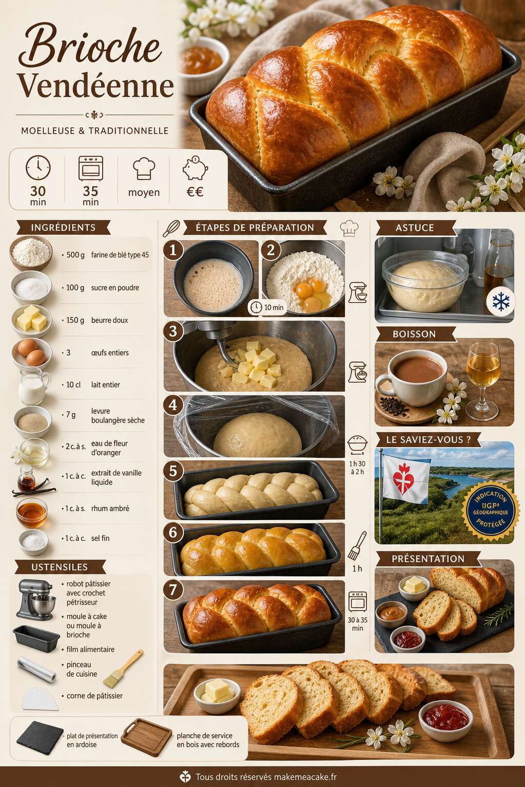 Fiche recette Recette de brioche vendéenne moelleuse et traditionnelle Fiche recette Recette de brioche vendéenne moelleuse et traditionnelle