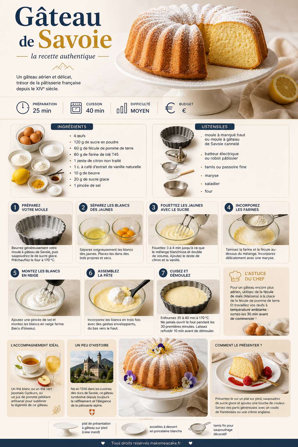 Fiche recette Gâteau de Savoie : la recette authentique Fiche recette Gâteau de Savoie : la recette authentique