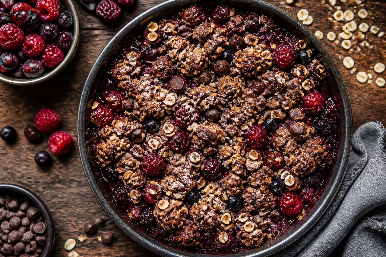 Crumble chocolat et fruits rouges : délice gourmand