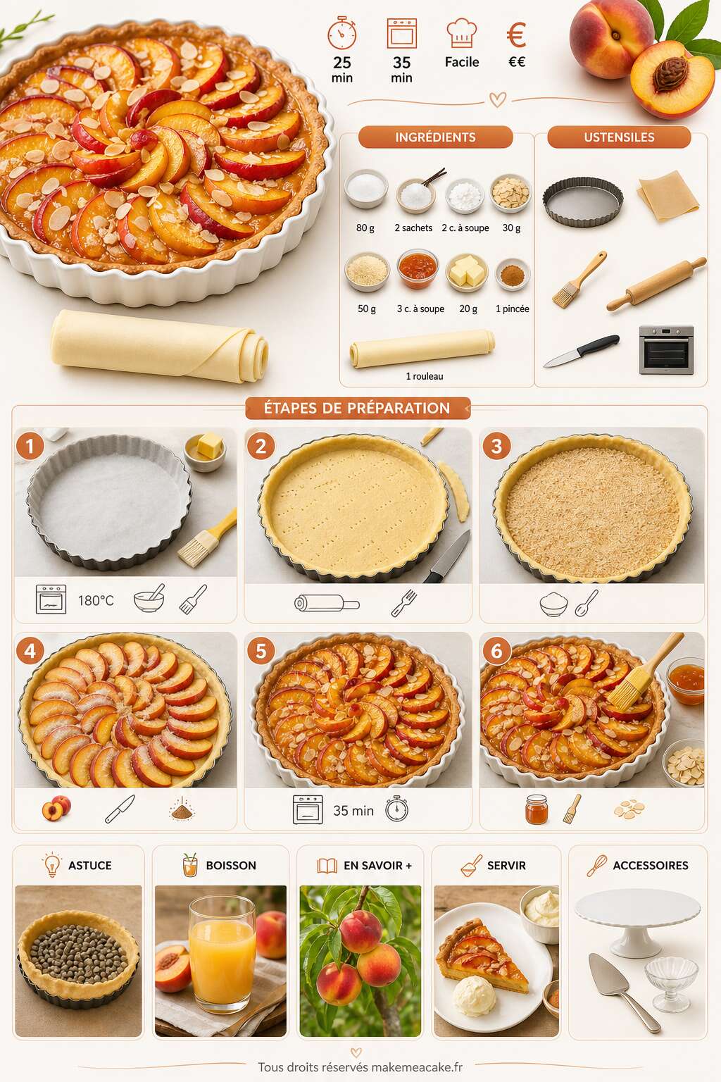 Fiche recette Recette de tarte classique aux pêches et nectarines Fiche recette Recette de tarte classique aux pêches et nectarines