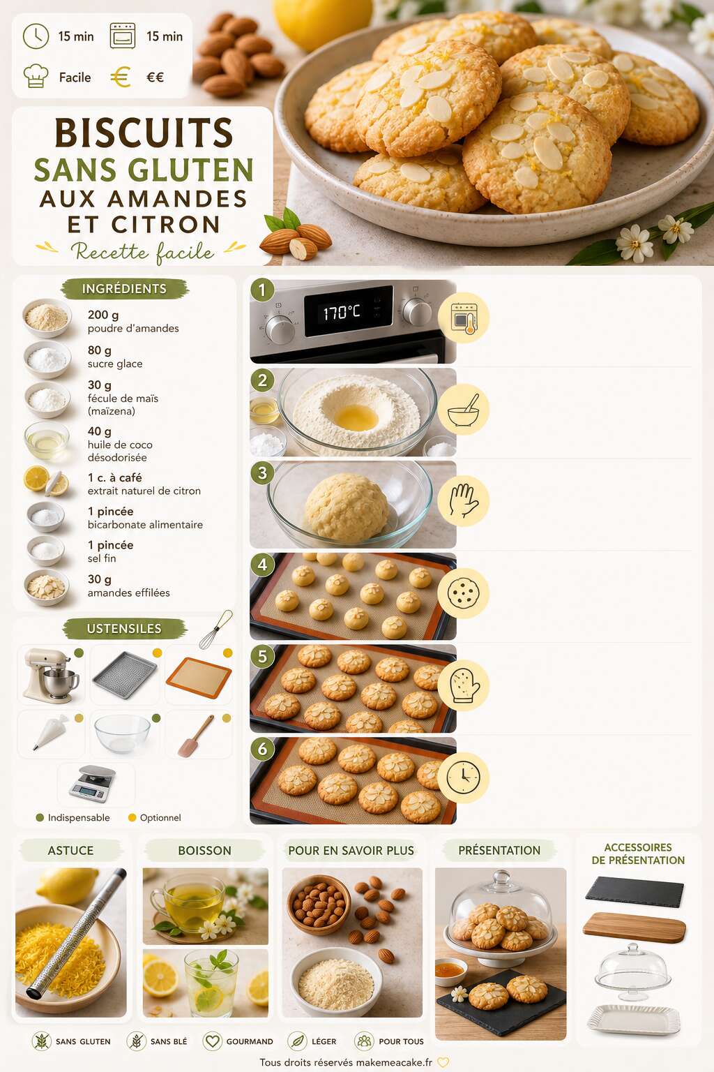 Fiche recette Biscuits sans gluten aux amandes et citron - Recette facile Fiche recette Biscuits sans gluten aux amandes et citron - Recette facile