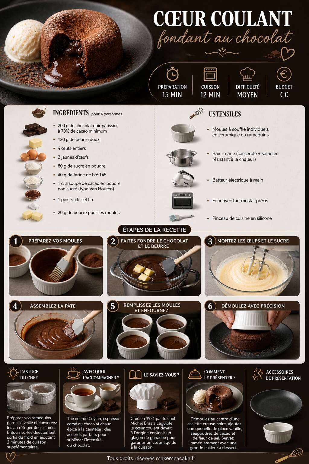 Fiche recette Recette coeur coulant fondant au chocolat