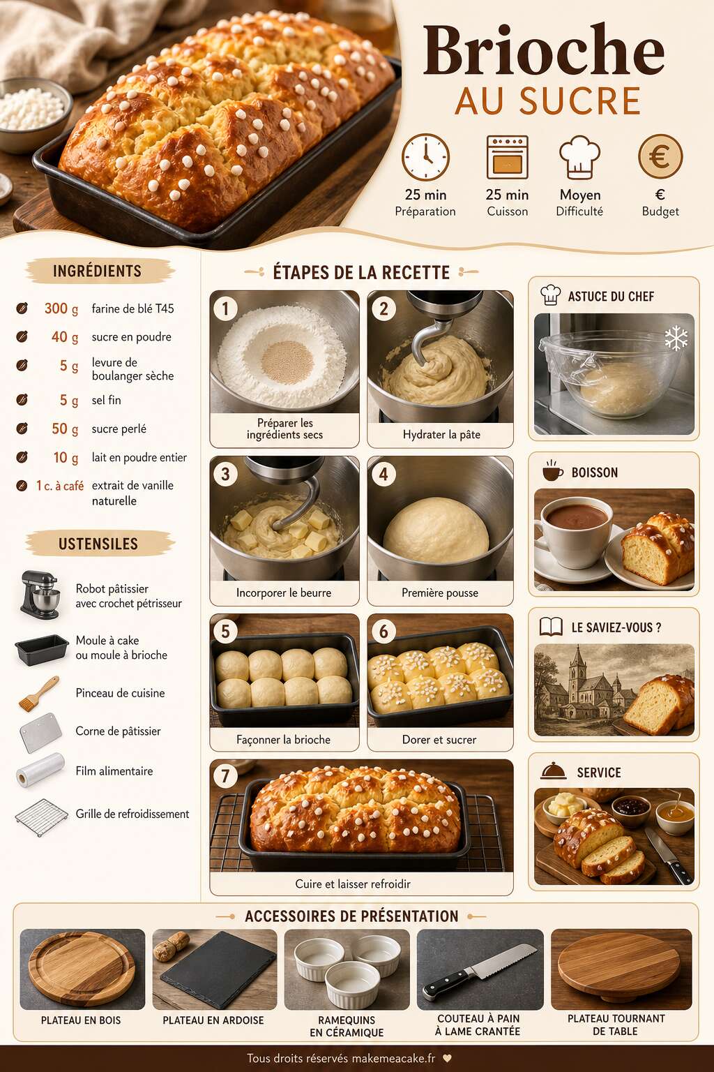 Fiche recette Brioche au sucre : recette facile et moelleuse Fiche recette Brioche au sucre : recette facile et moelleuse