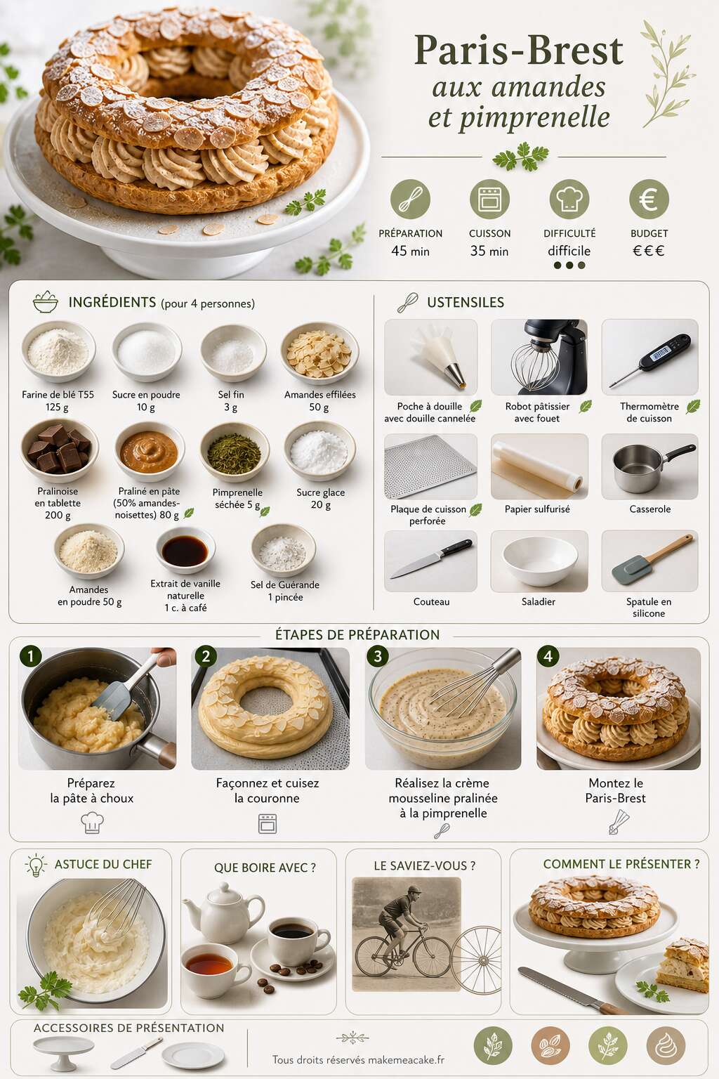 Fiche recette Recette du paris-brest aux amandes et pimprenelle Fiche recette Recette du paris-brest aux amandes et pimprenelle