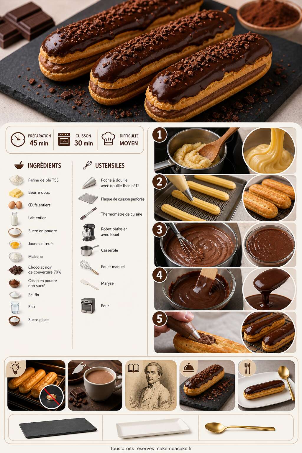 Fiche recette &Eacute;clairs au chocolat : recette gourmande et facile