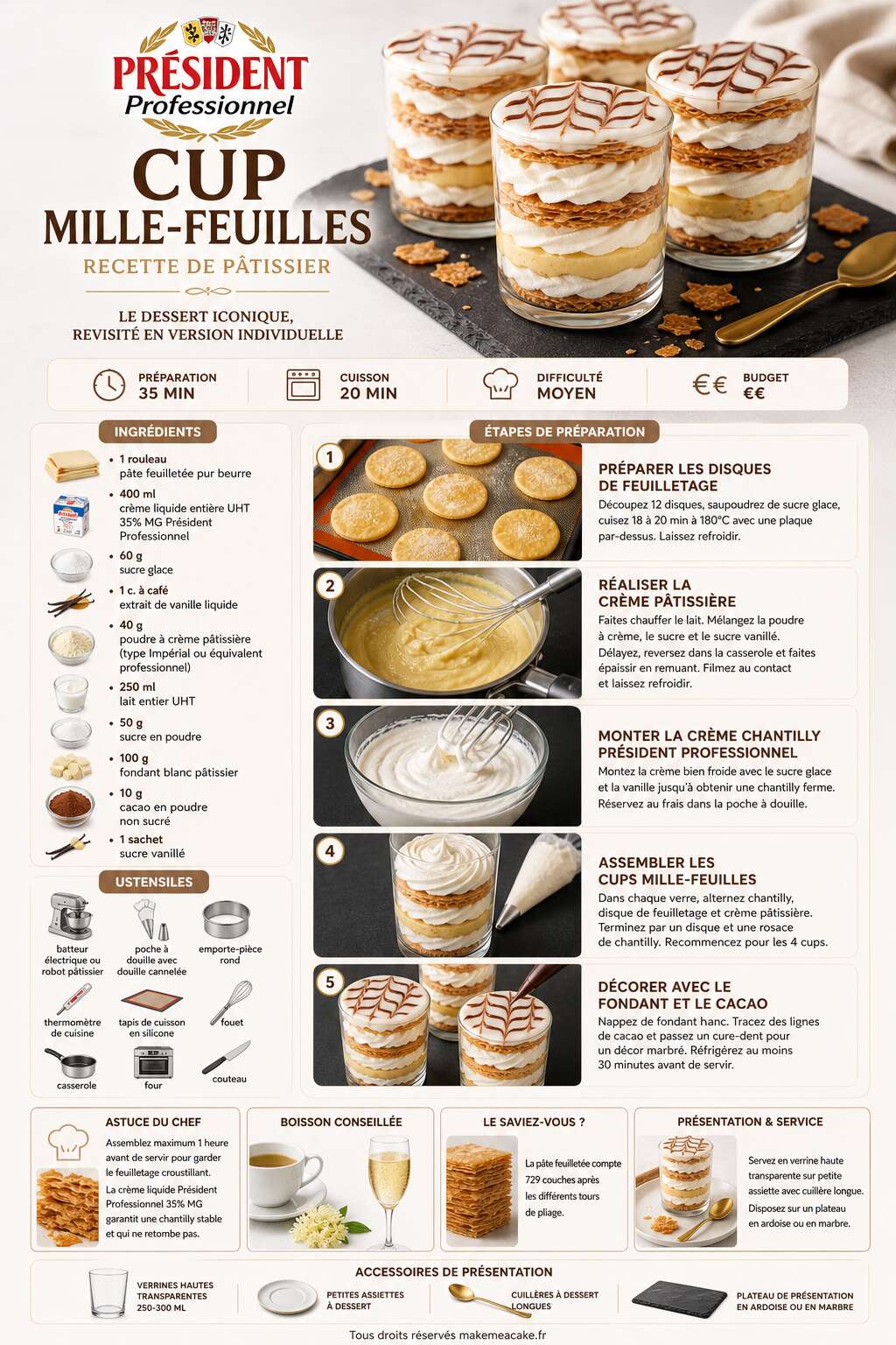 Fiche recette Recette de Cup Mille-feuilles Prèsident Professionnel Fiche recette Recette de Cup Mille-feuilles Prèsident Professionnel