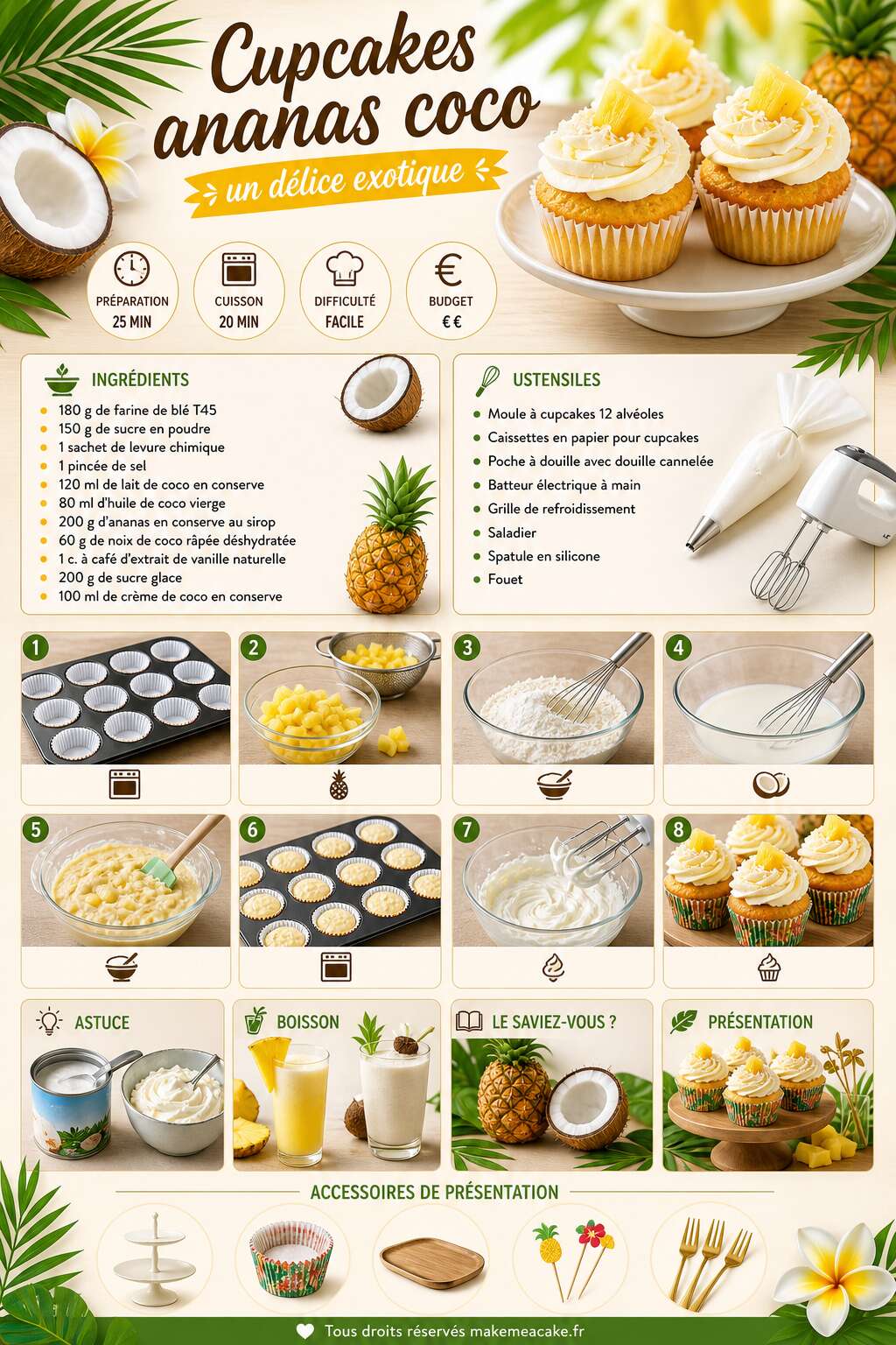 Fiche recette Cupcakes ananas coco : un d&eacute;lice exotique