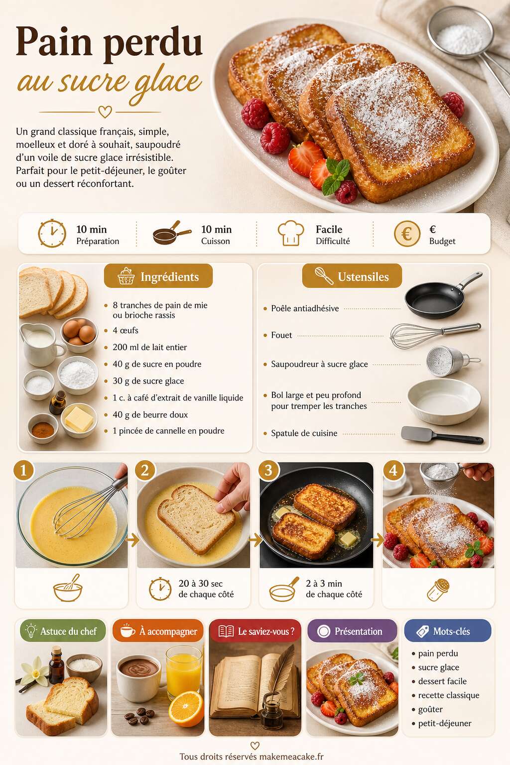 Fiche recette Recette de pain perdu au sucre glace Fiche recette Recette de pain perdu au sucre glace