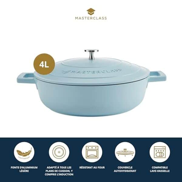 Découvrez notre test complet de la casserole MasterClass 4L : qualités, performance en induction et au four, avantages de la fonte d'aluminium légère. 