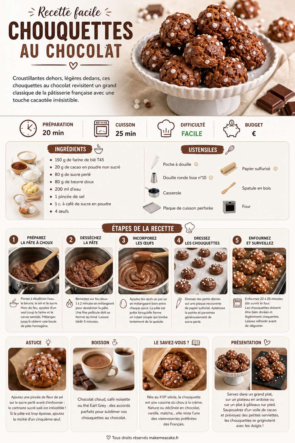Fiche recette Recette facile : chouquettes au chocolat Fiche recette Recette facile : chouquettes au chocolat