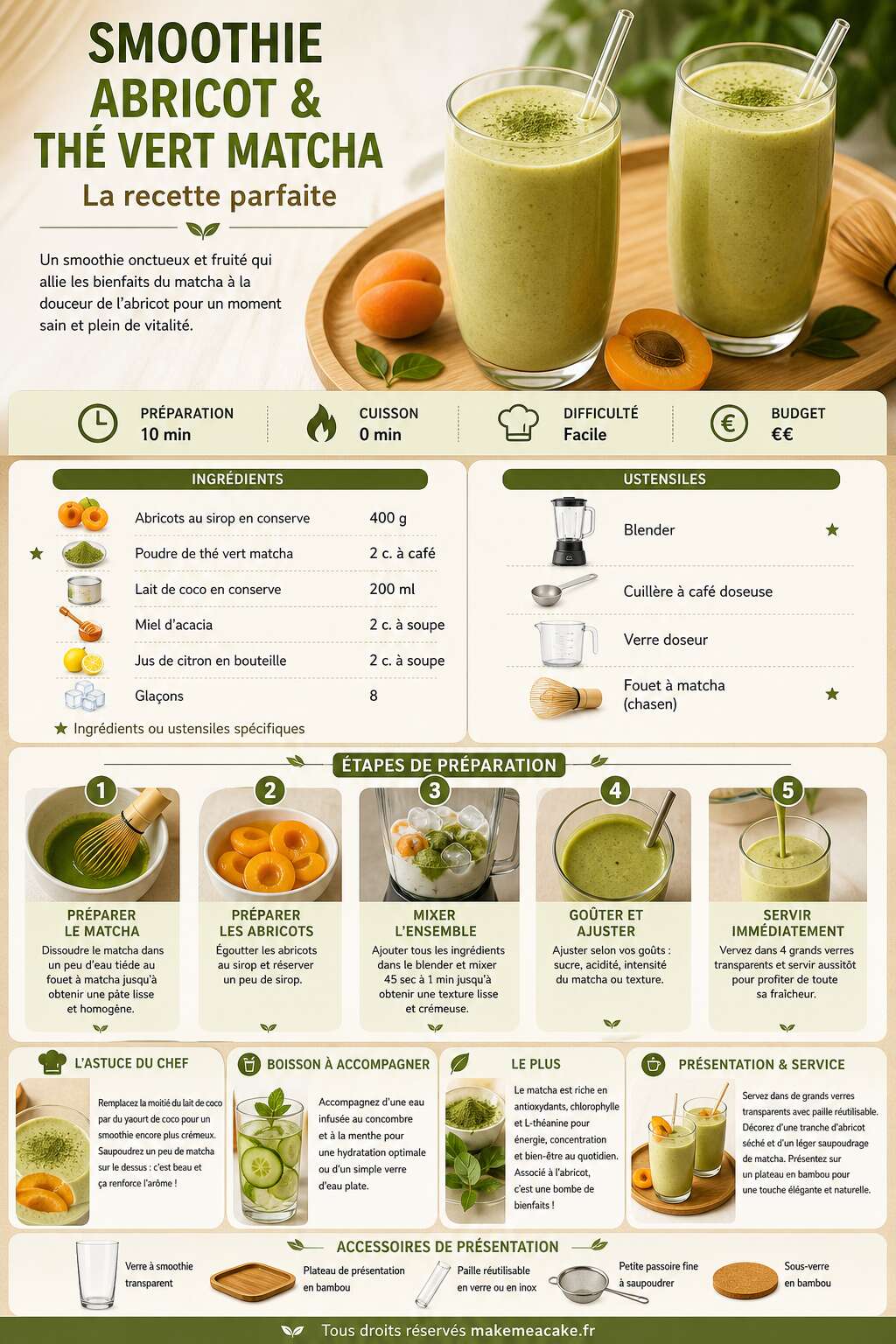 Fiche recette Smoothie abricot et th&eacute; vert matcha : la recette parfaite