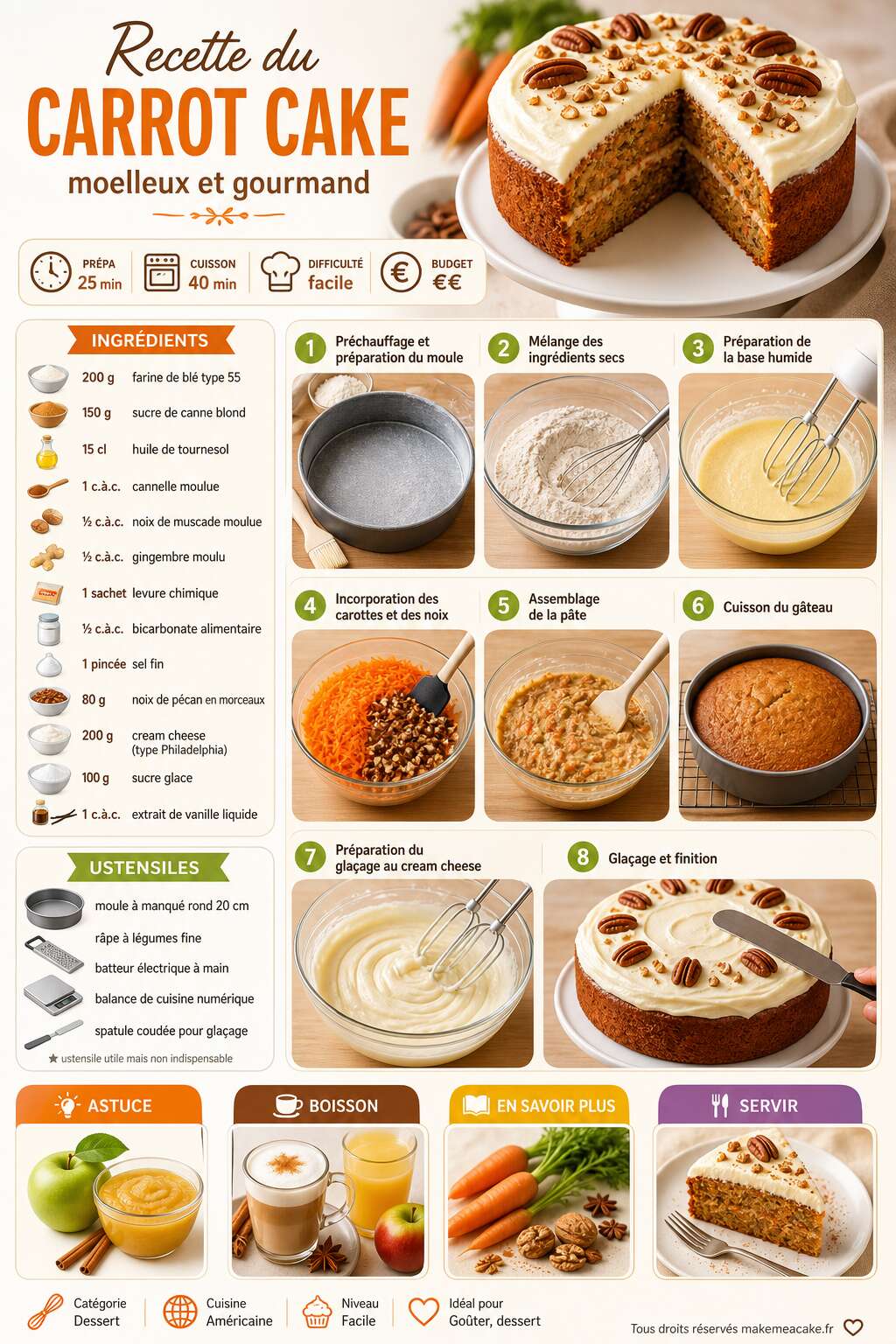 Fiche recette Recette du carrot cake moelleux et gourmand Fiche recette Recette du carrot cake moelleux et gourmand